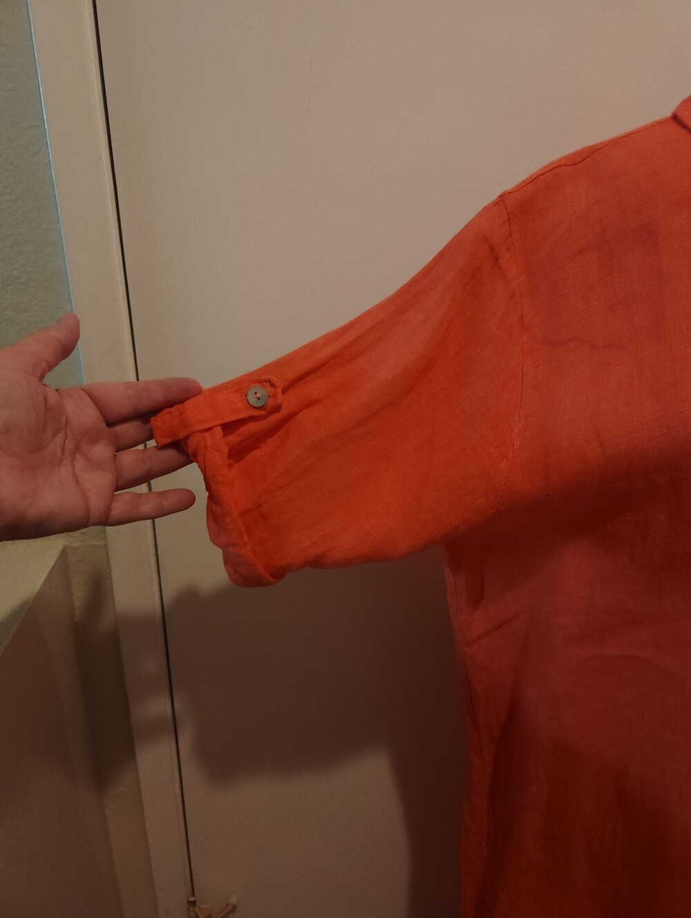 Button-Front Salmon Linen Shirt Dress - Picture 2 of 5